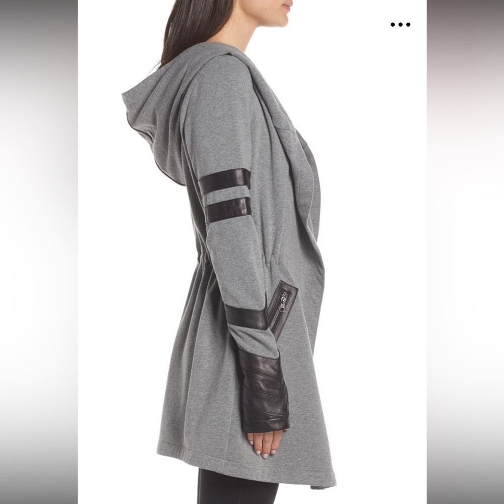 Blanc Noir Gray Utility Jacket with Black pleather Details